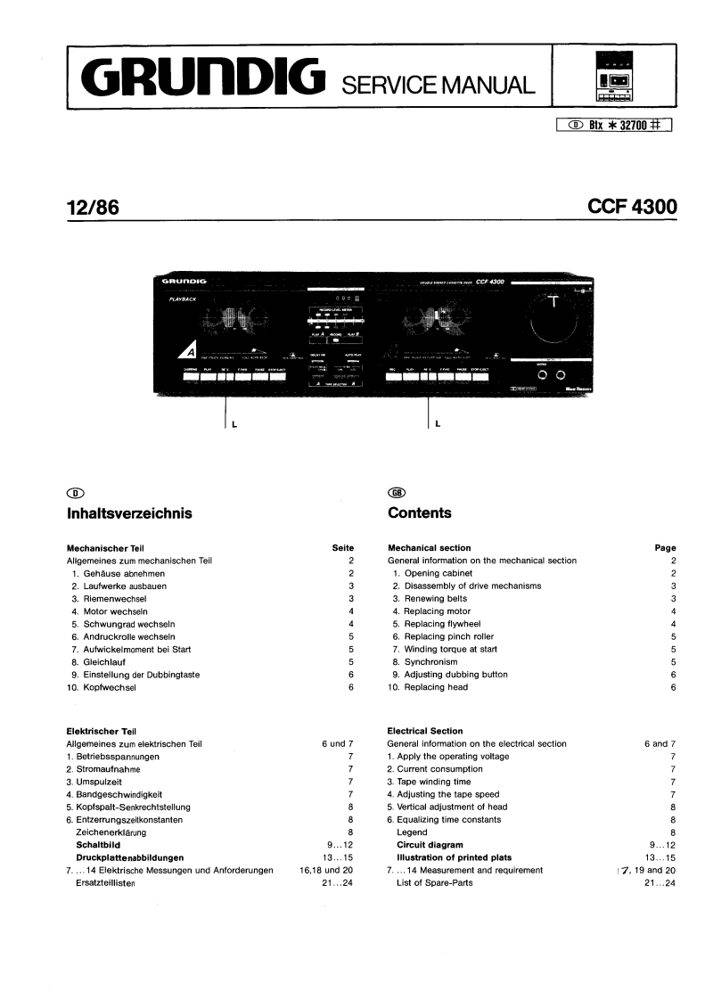 Grundig-CCF4300-tape-维修说明书手册含电器原理图