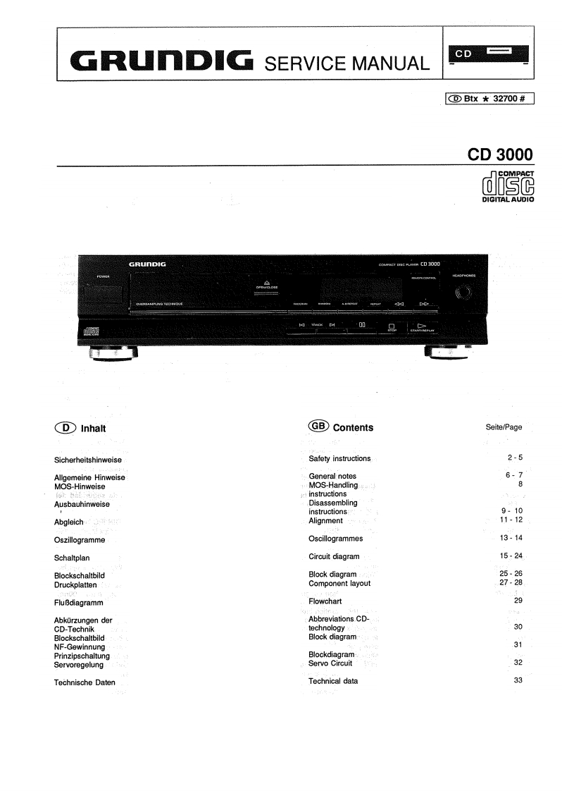 Grundig-CD3000-cd-维修说明书手册含电器原理图