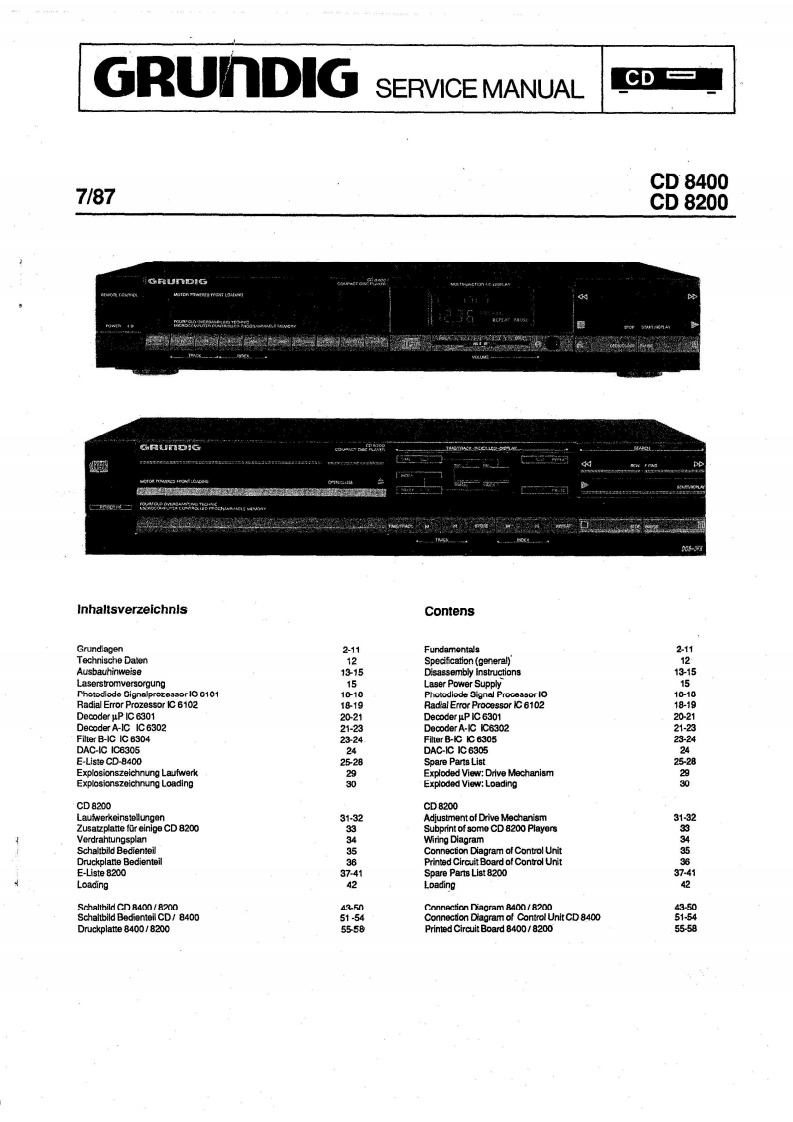 Grundig-CD8400-cd-维修说明书手册含电器原理图