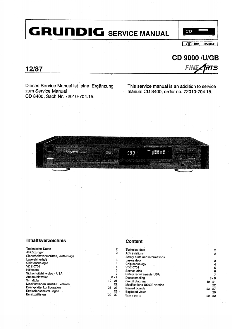 Grundig-CD9000-cd-维修说明书手册含电器原理图