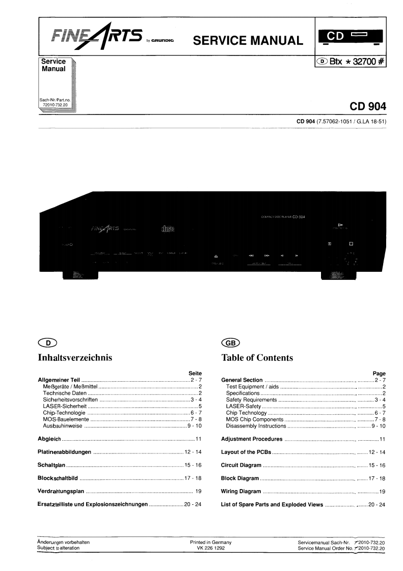 Grundig-CD904-cd-维修说明书手册含电器原理图