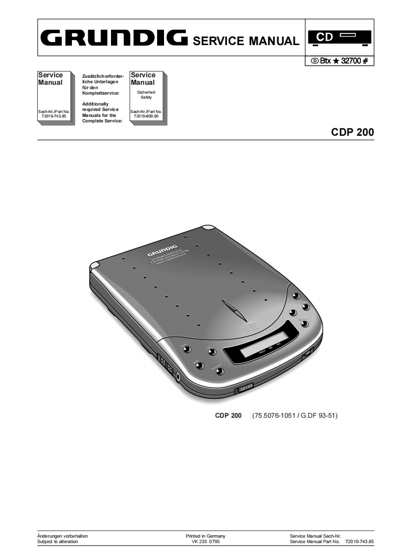 Grundig-CDP200-dm-维修说明书手册含电器原理图