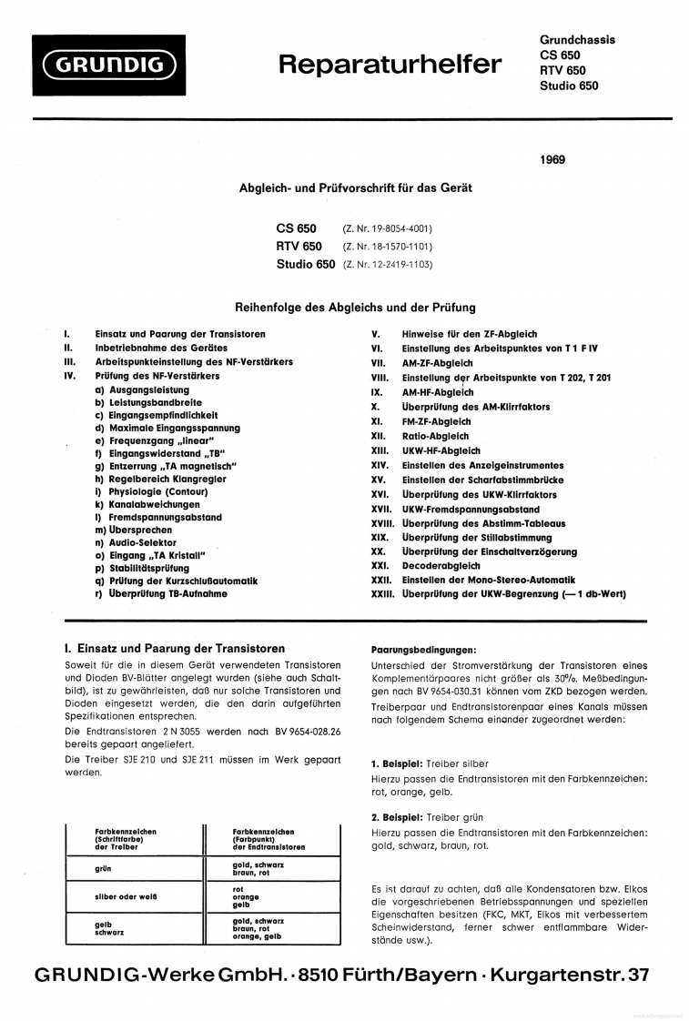 Grundig-CS650-rec-维修说明书手册含电器原理图