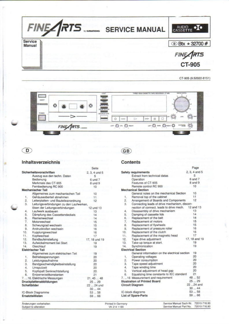 Grundig-CT905-tape-维修说明书手册含电器原理图
