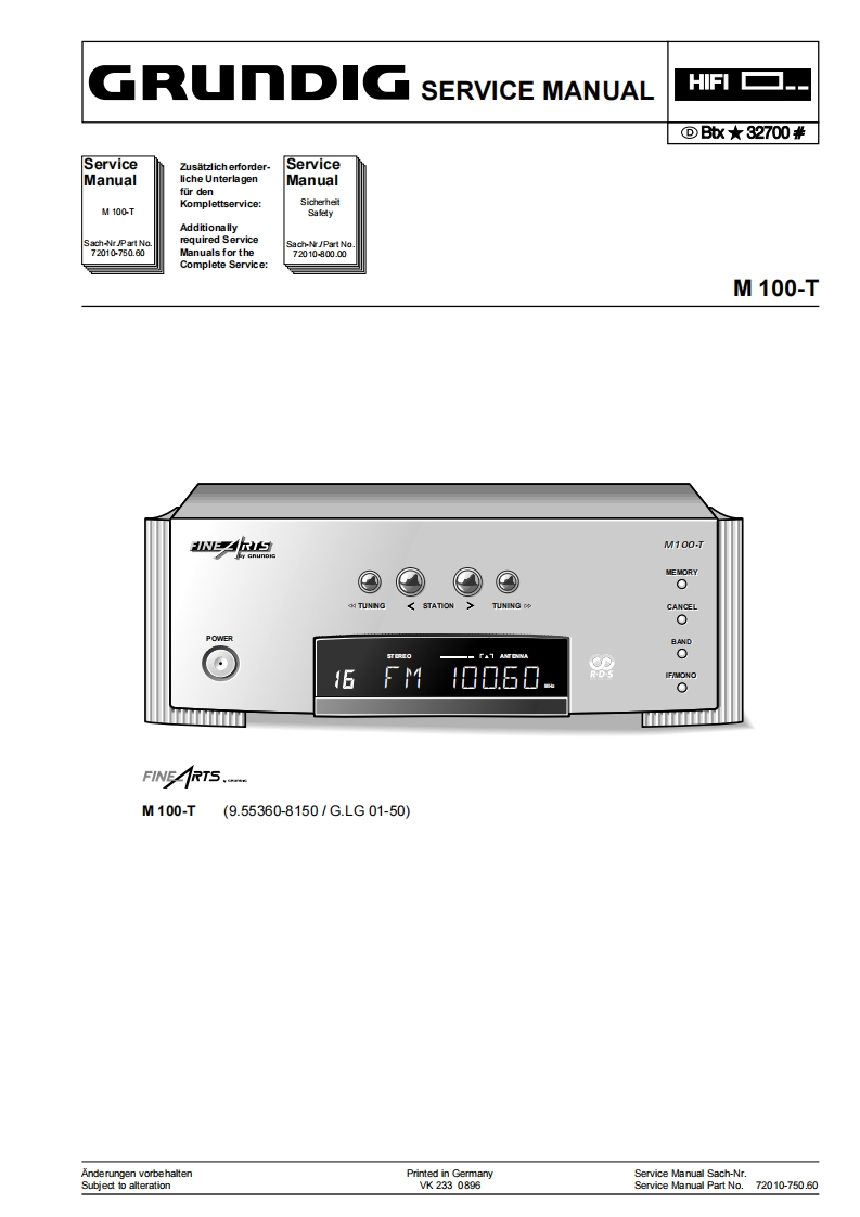 Grundig-M100T-tun-维修说明书手册含电器原理图
