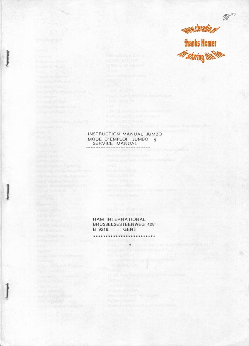 HAM_Jumbo_PTBM059COX_Homer_ENG维修说明书手册含电气原理图