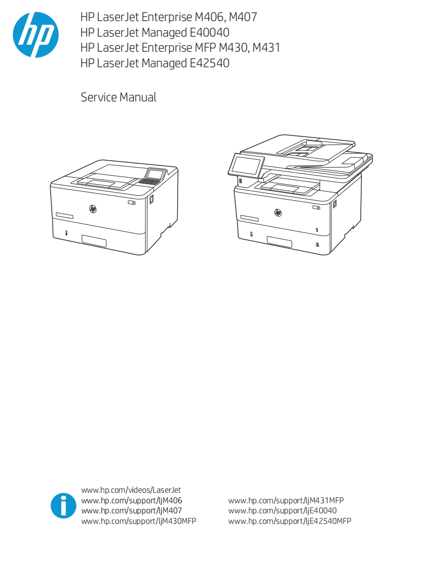 HP-LaserJet-Enterprise-M406--M407--Managed-E40040---MFP-M430--M431--Managed-MFP-E42540-Service-Manual-Rev.3维修维护手册