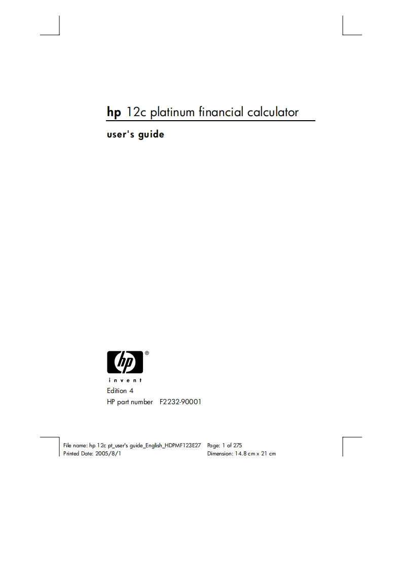 HP12CPlatinum10-DigitBatteryPoweredFinancialCalculator(F2231AA)快速操作说明书手册s