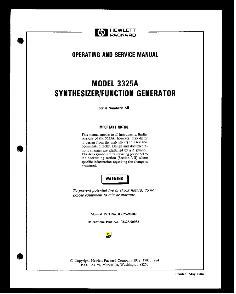 HP3325ASynthesizer-FunctionGenerator(operators-维修手册电器原理图ice)(1984)WW