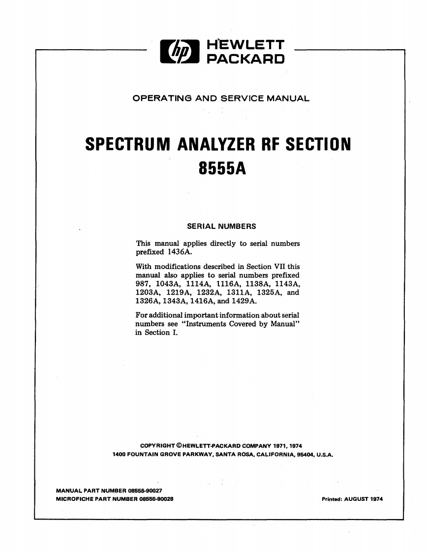 HP8555a操作说明书手册and维修维护手册操作说明书手册