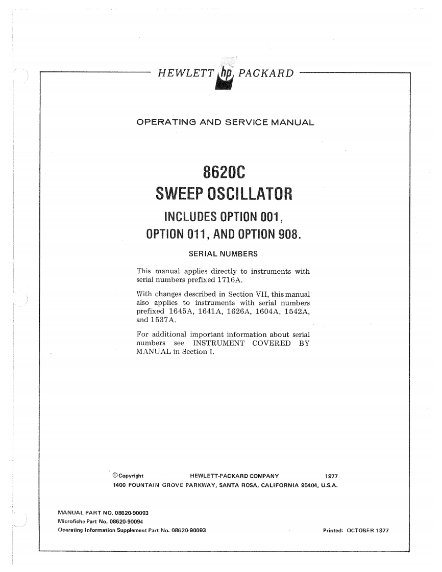 HP8620C操作说明书手册-维修维护手册Sections1-7