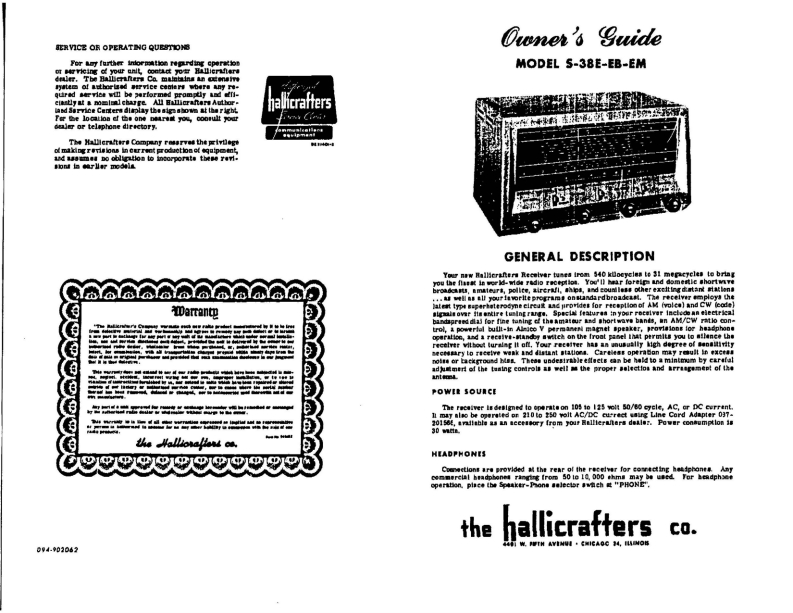 Hallicrafters_S-38E_Owners_Guide操作说明书手册