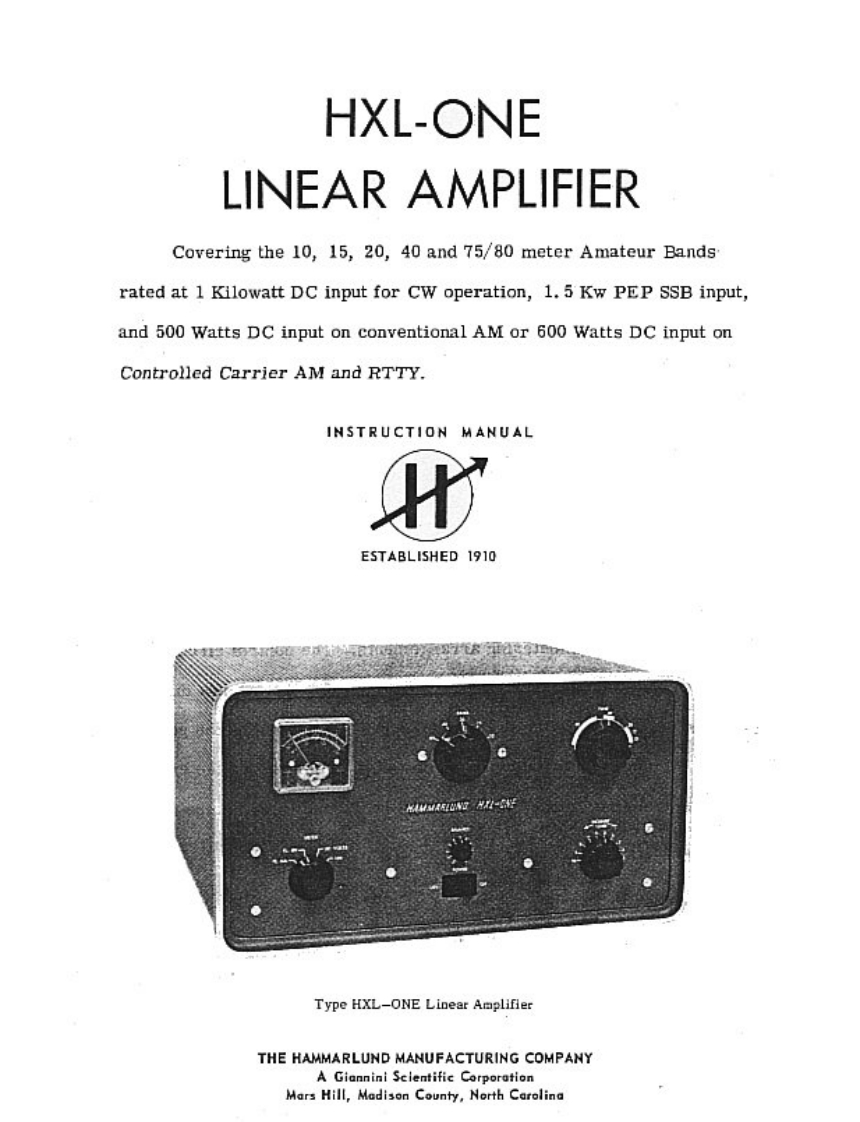 Hammarlund_HXL-ONE_Manual操作说明书手册