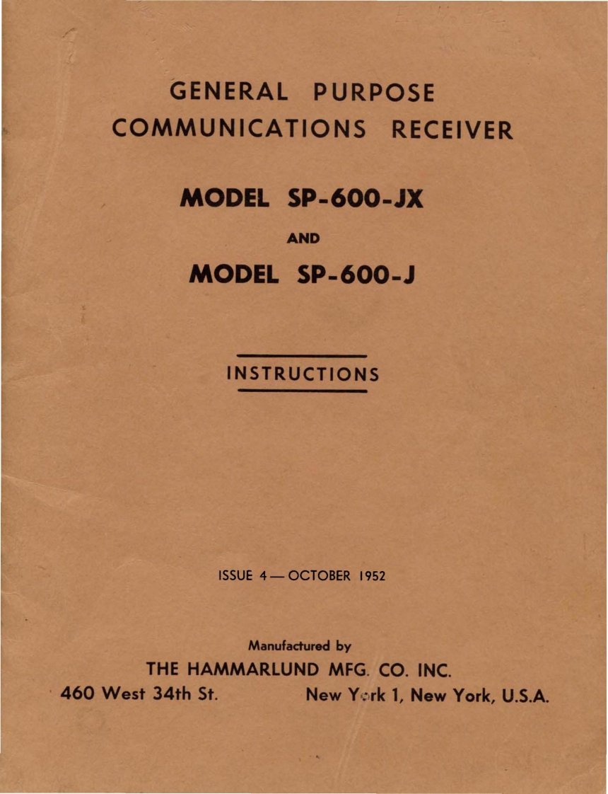 Hammarlund_SP-600-J_SP-600-JX_使用说明书手册_Oct_1952