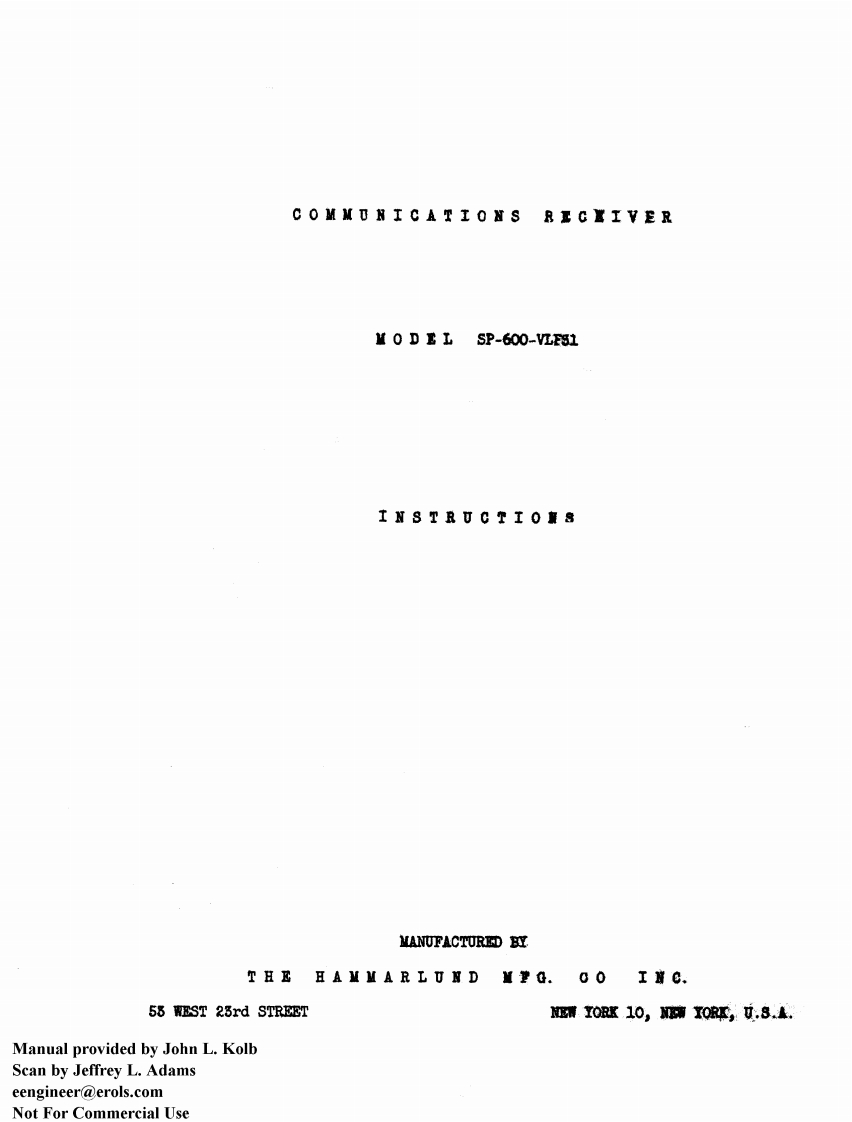 Hammarlund_SP-600-VLF31_使用说明书手册
