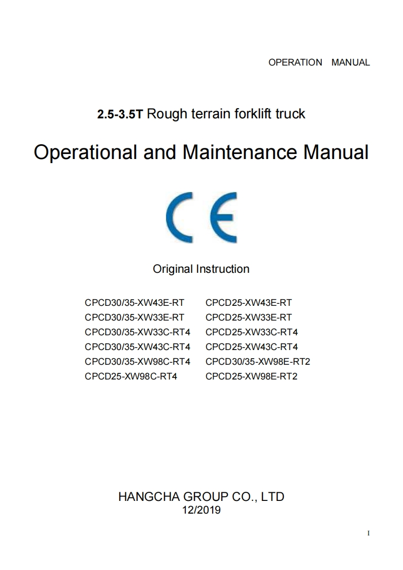 Hangcha-CPCD35-XW33C-RT4-Operations-Manual操作与维护保养说明书手册
