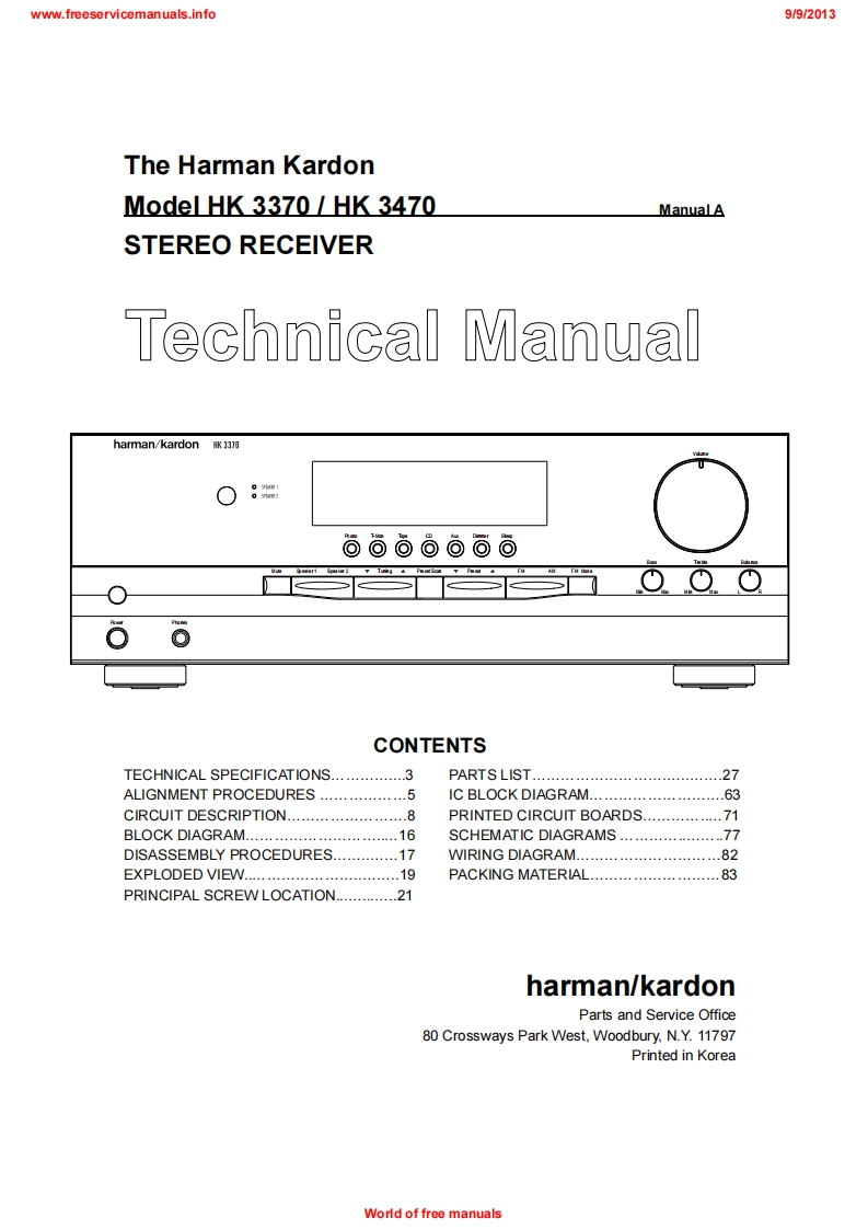 HarmanKardon-3370-rec-维修说明书手册含电器原理图