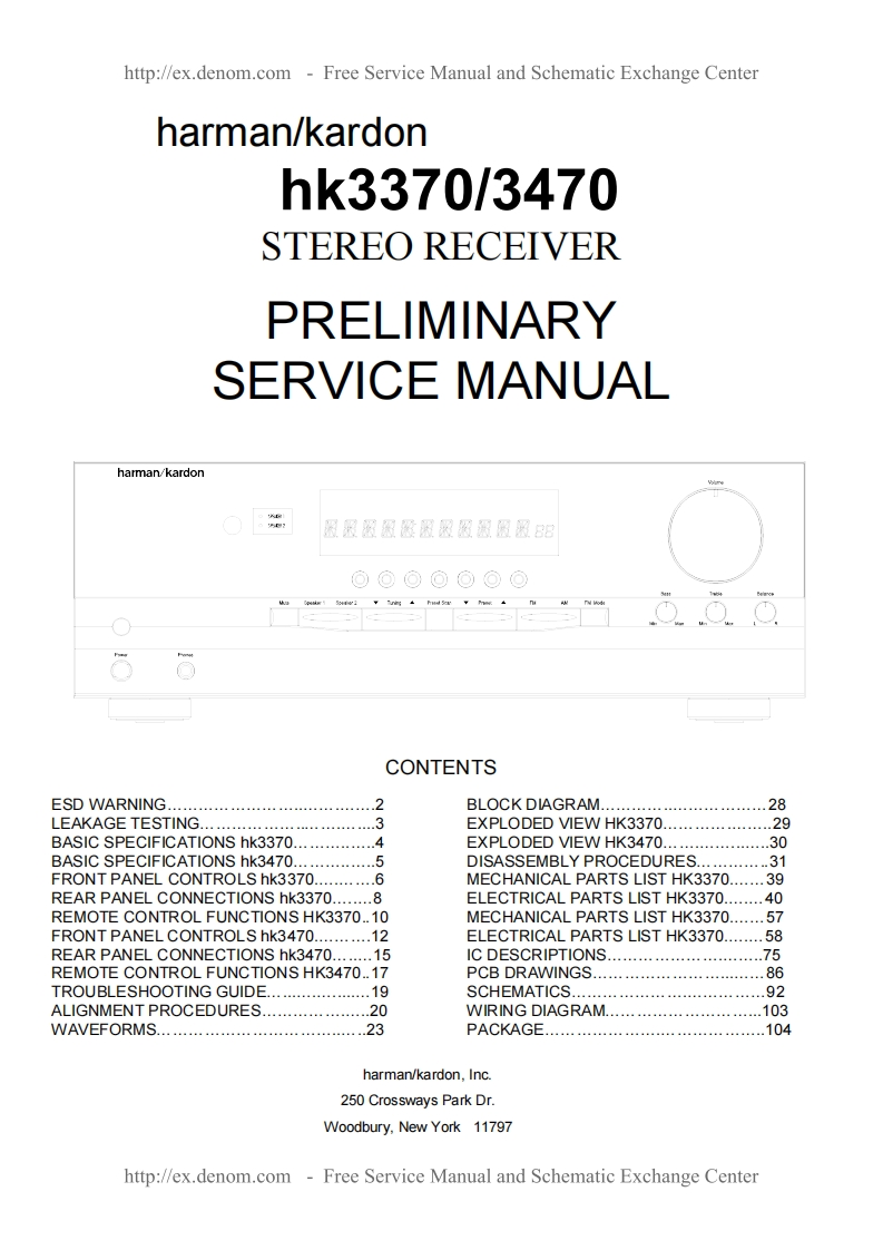 HarmanKardon-3370_3470-rec-p维修说明书手册含电器原理图