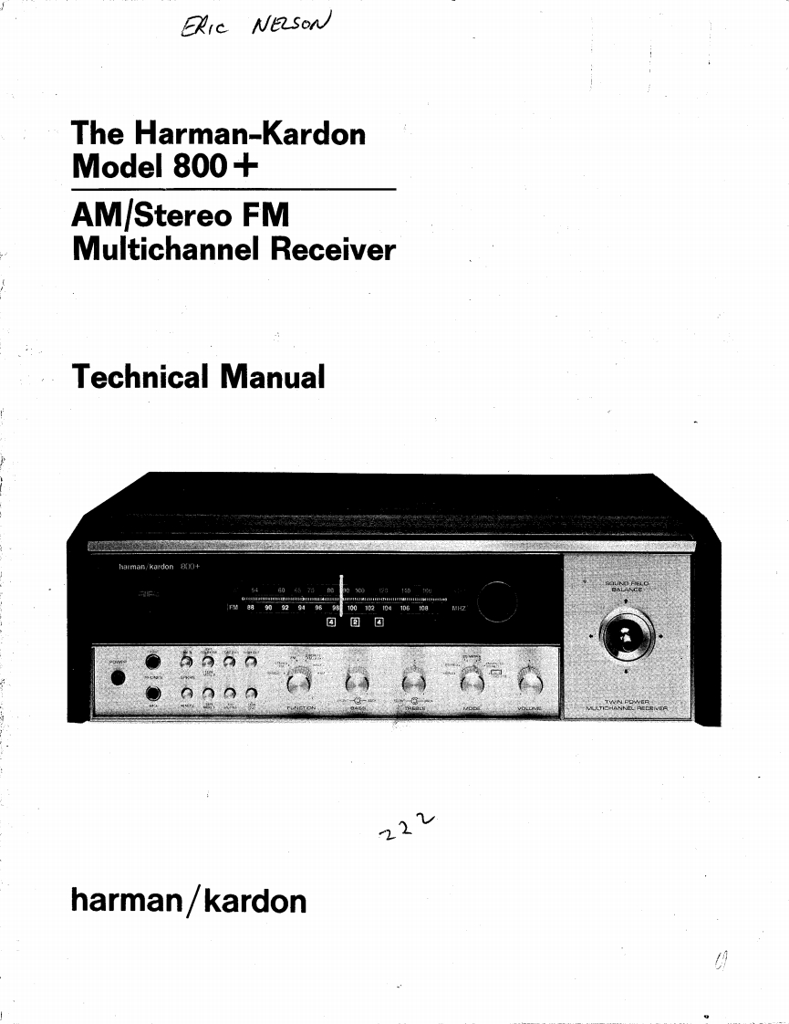 HarmanKardon-800PLUS-rec-维修说明书手册含电器原理图
