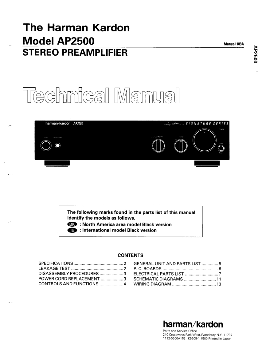 HarmanKardon-AP2500-pre-维修说明书手册含电器原理图
