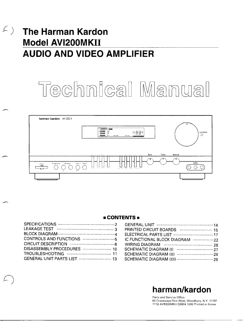HarmanKardon-AVI200_MKII-avr-维修说明书手册含电器原理图