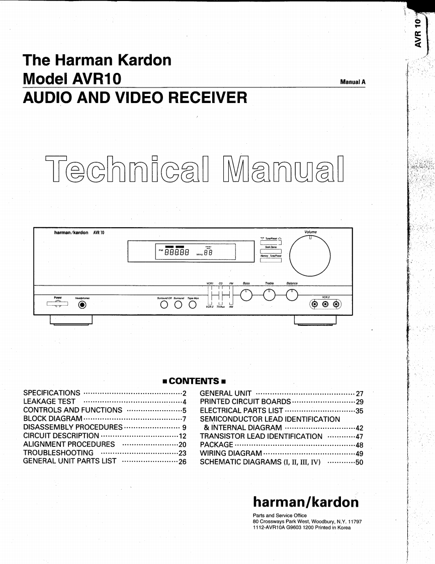 HarmanKardon-AVR10-avr-维修说明书手册含电器原理图
