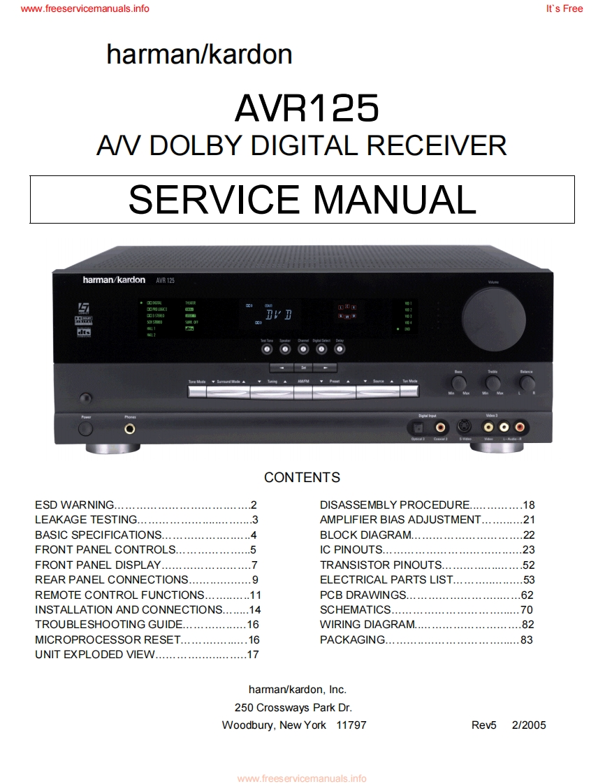 HarmanKardon-AVR125-avr-维修说明书手册含电器原理图