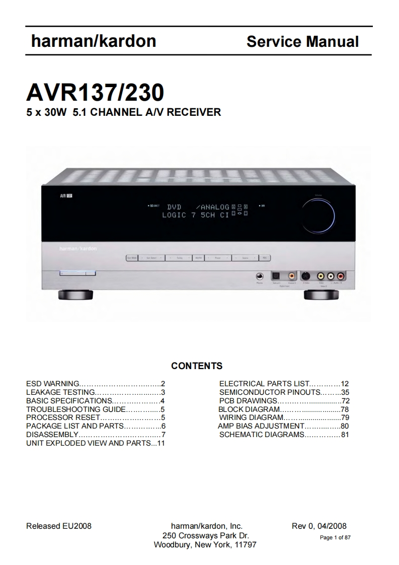 HarmanKardon-AVR137_230-avr-维修说明书手册含电器原理图