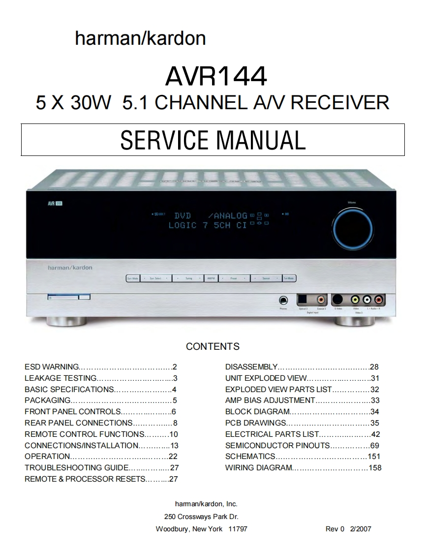 HarmanKardon-AVR144-avr-维修说明书手册含电器原理图
