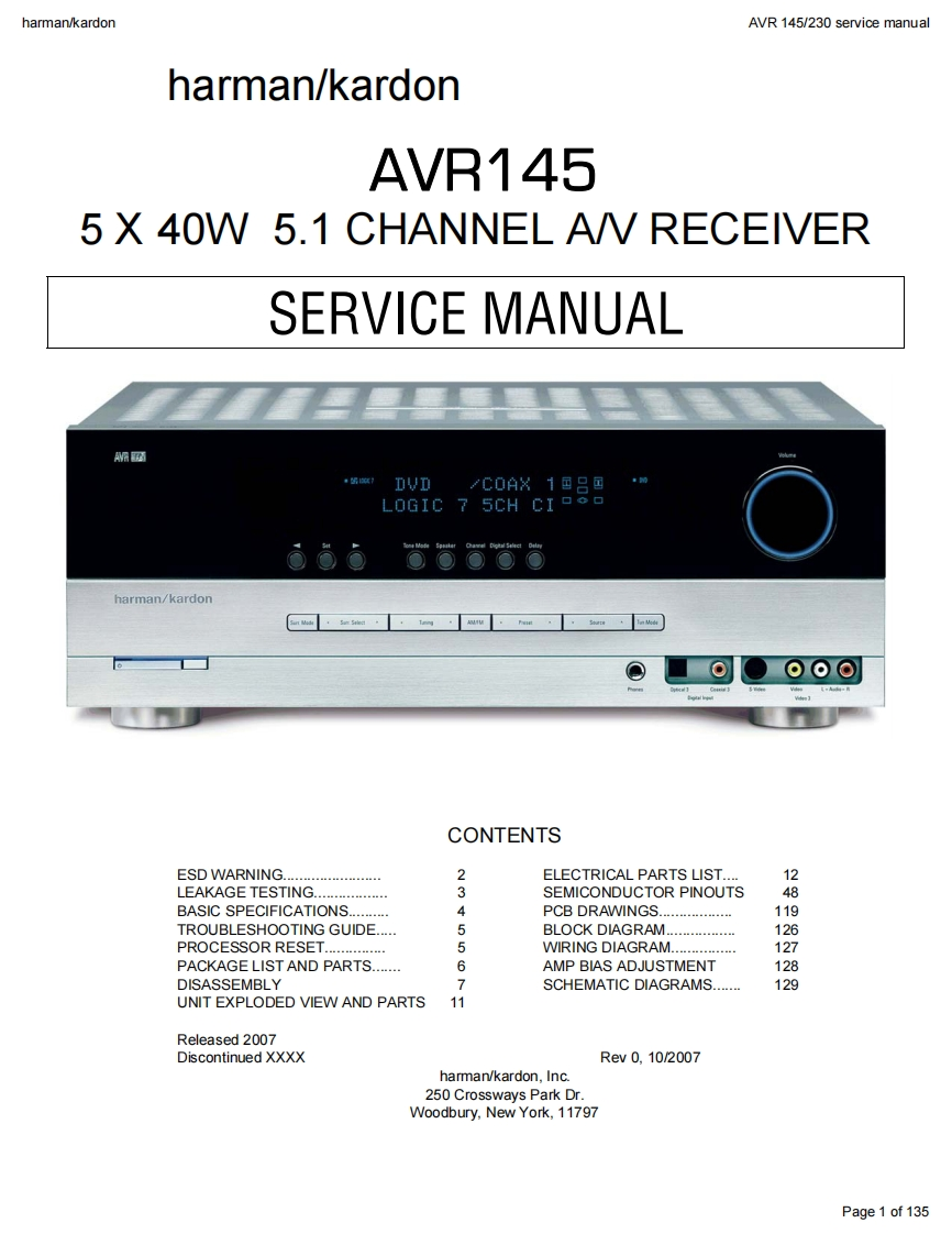 HarmanKardon-AVR145-avr-维修说明书手册含电器原理图