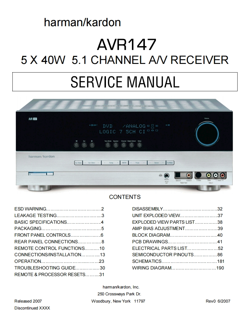 HarmanKardon-AVR147-avr-维修说明书手册含电器原理图