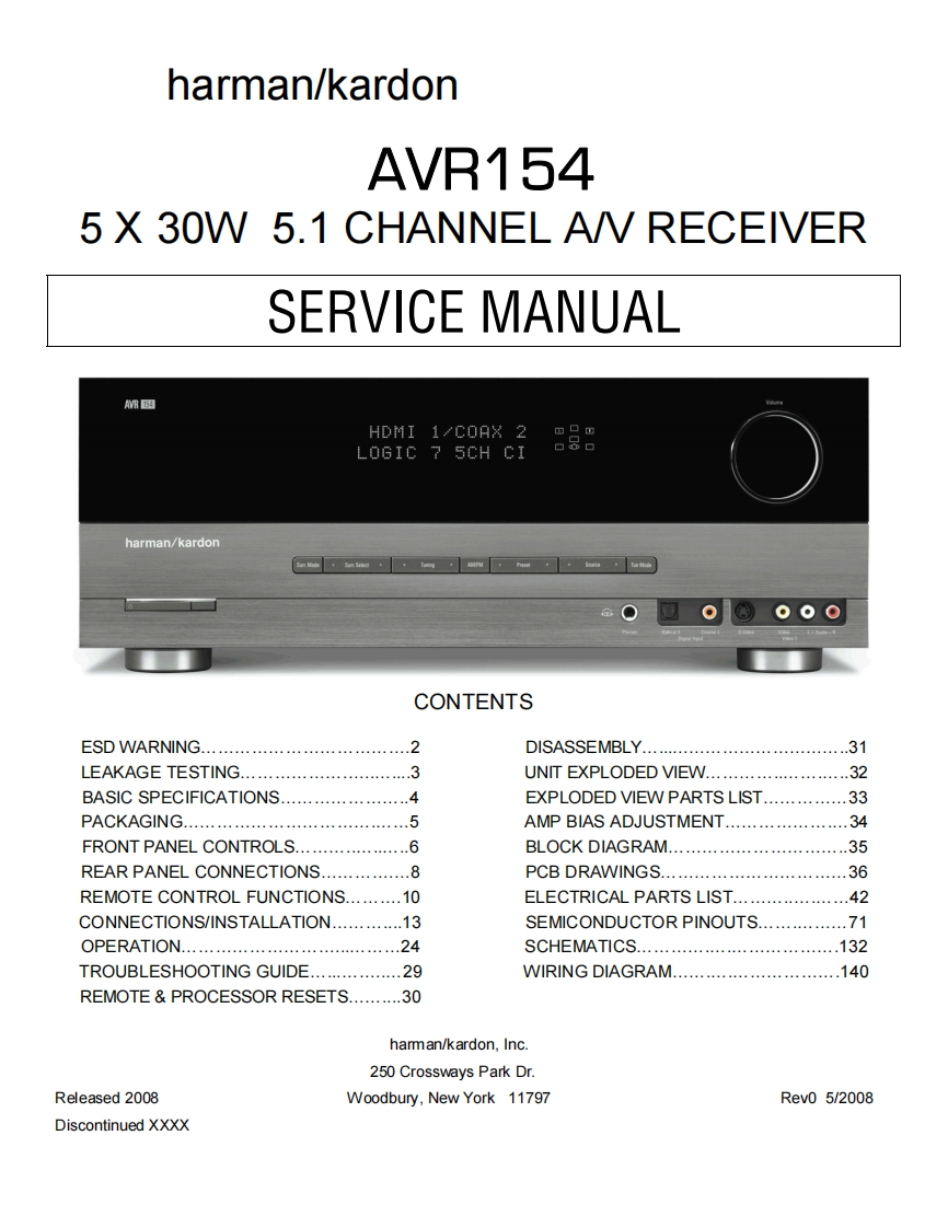 HarmanKardon-AVR154-avr-维修说明书手册含电器原理图