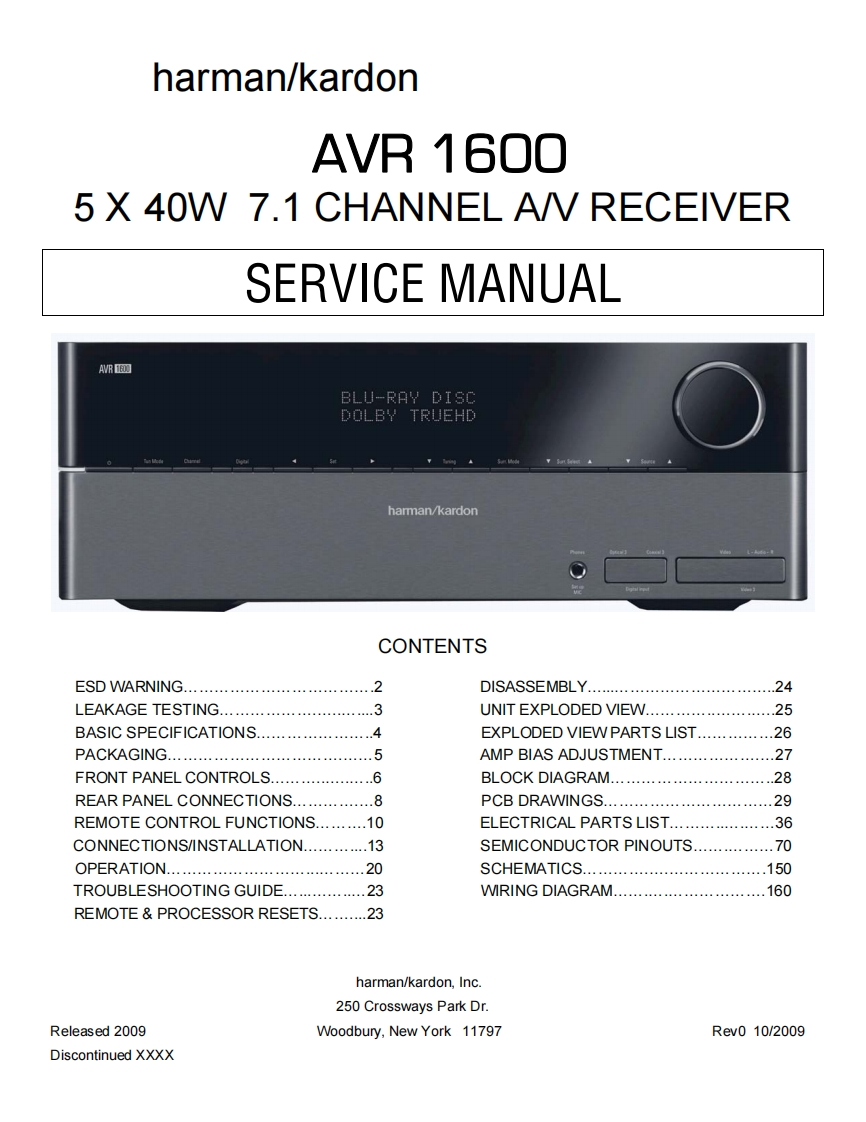 HarmanKardon-AVR1600-avr-维修说明书手册含电器原理图