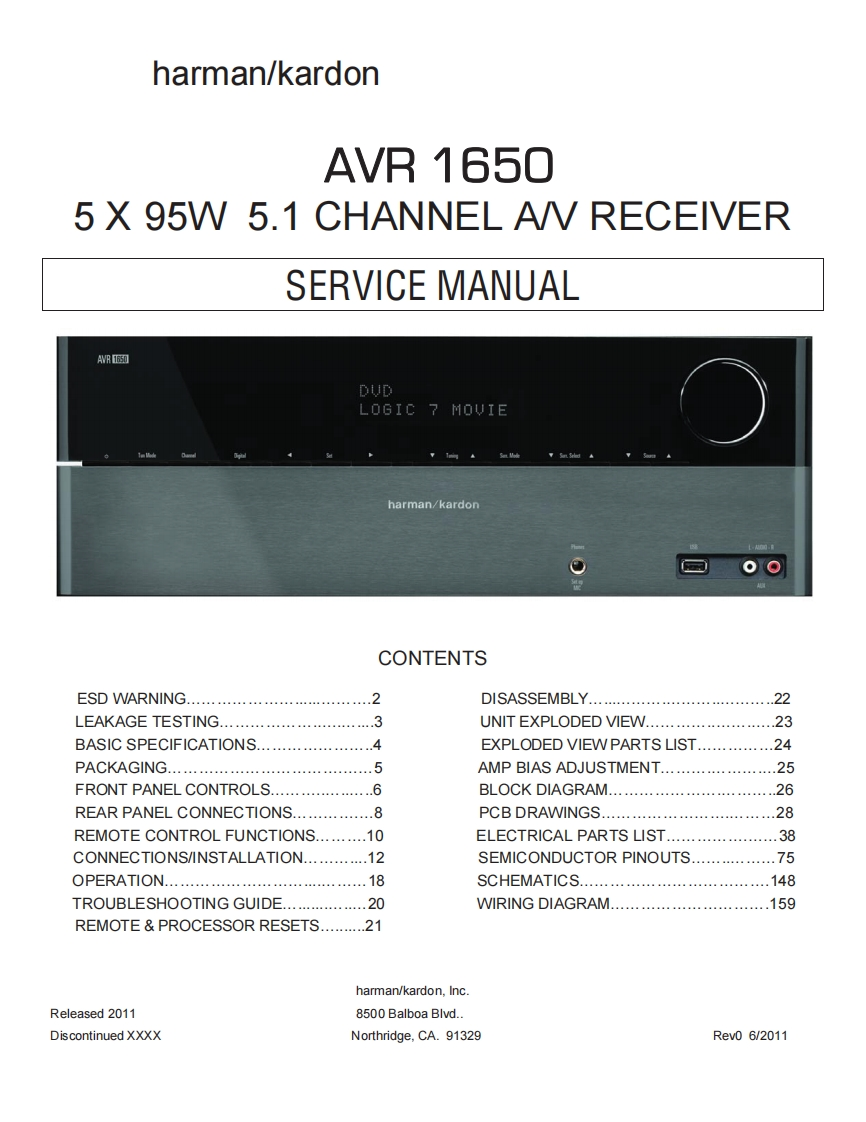 HarmanKardon-AVR1650-avr-维修说明书手册含电器原理图