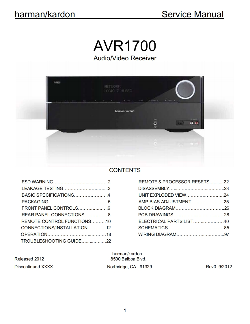 HarmanKardon-AVR1700-avr-维修说明书手册含电器原理图
