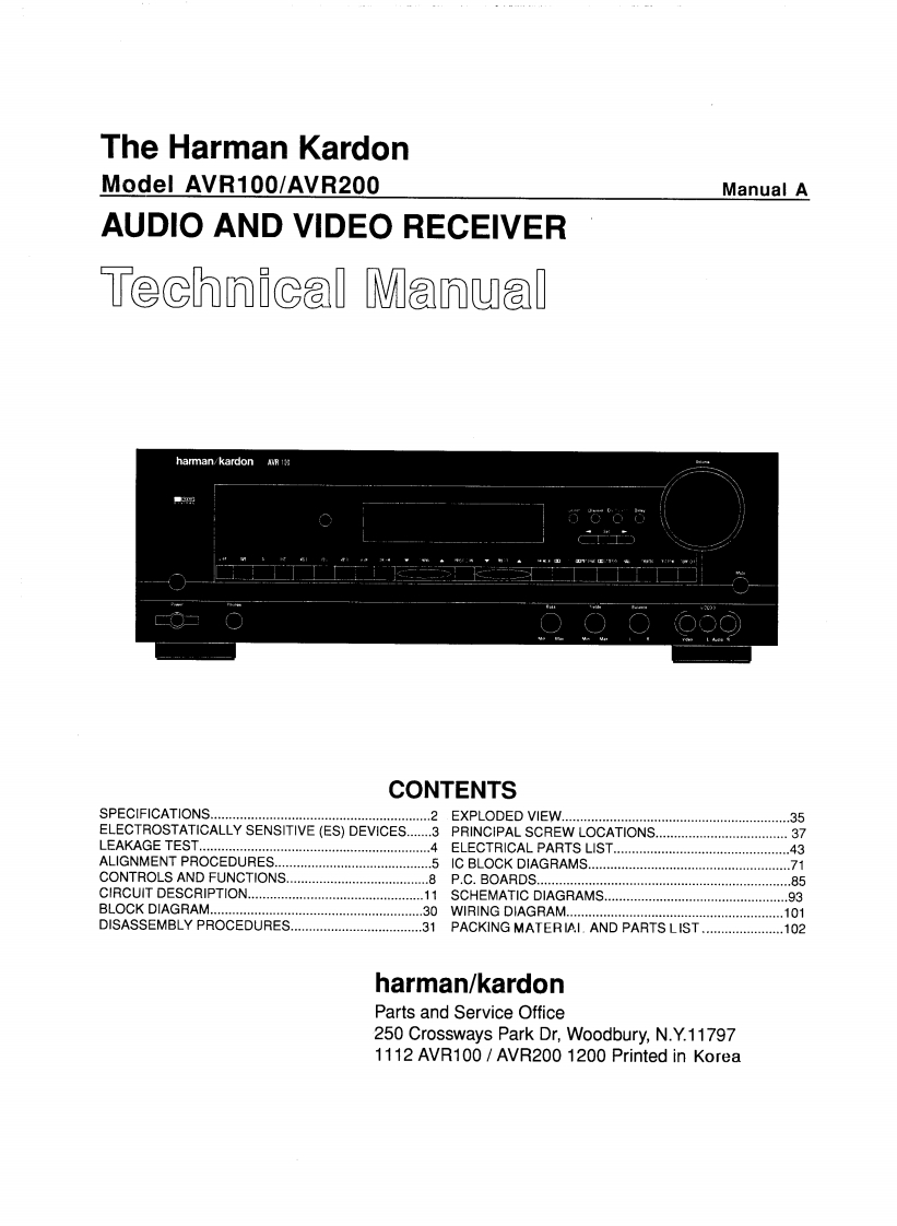 HarmanKardon-AVR200-avr-维修说明书手册含电器原理图