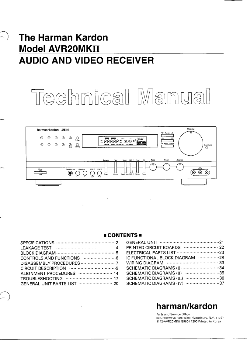 HarmanKardon-AVR20_MK2-avr-维修说明书手册含电器原理图