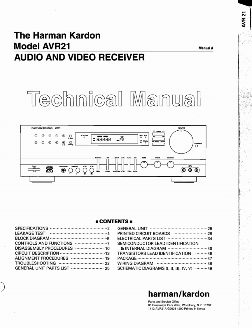 HarmanKardon-AVR21-avr-维修说明书手册含电器原理图