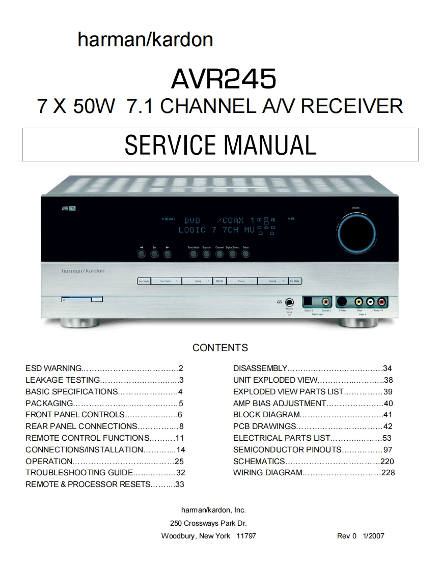 HarmanKardon-AVR245-avr-维修说明书手册含电器原理图