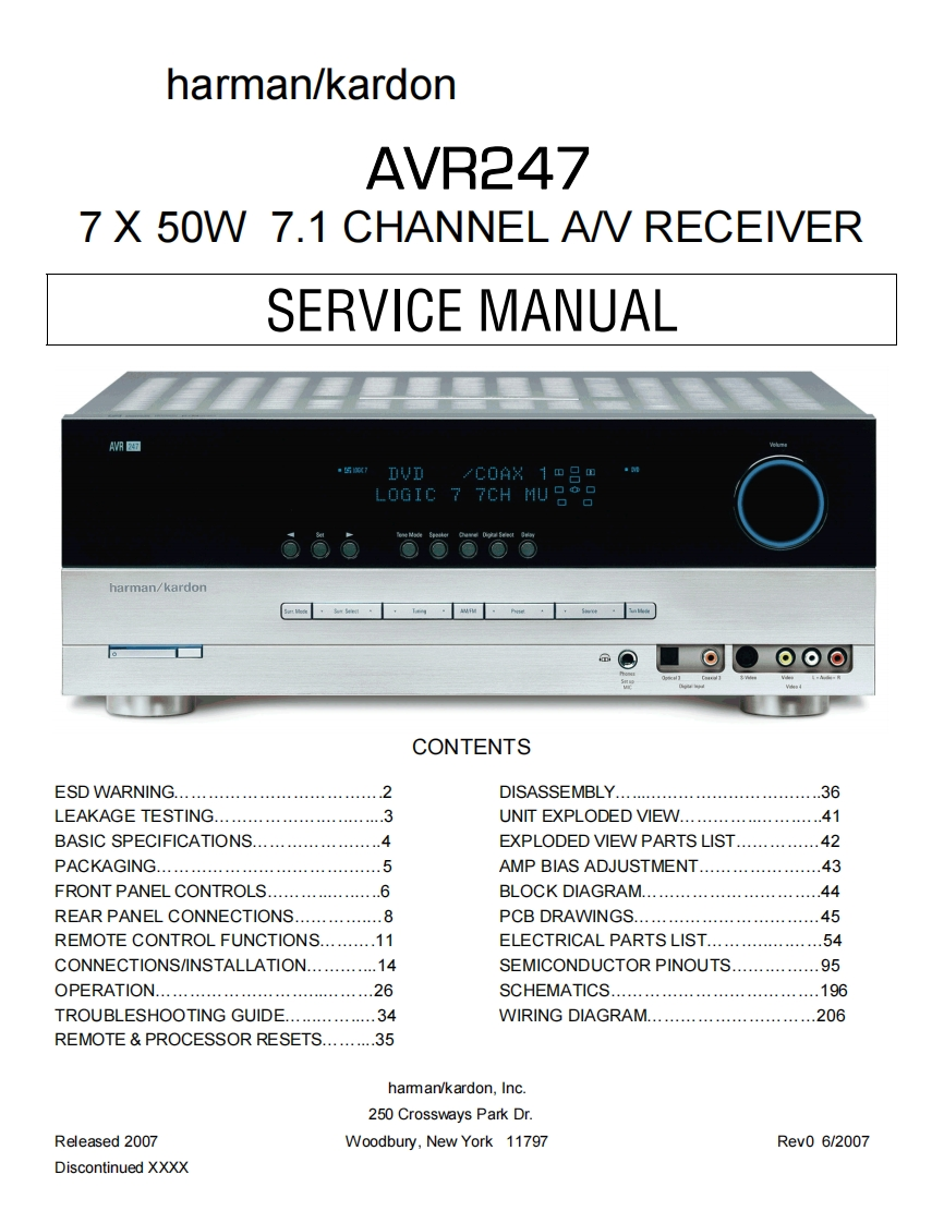 HarmanKardon-AVR247-avr-维修说明书手册含电器原理图