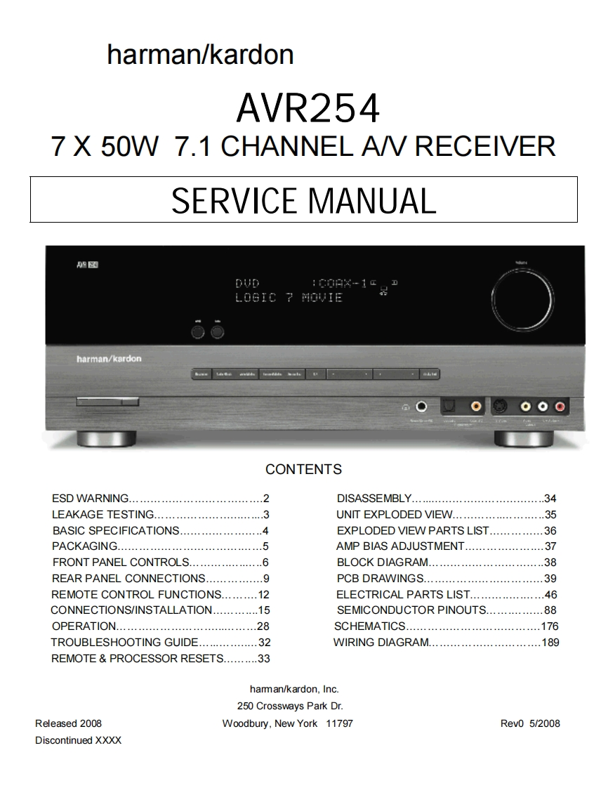 HarmanKardon-AVR254-avr-维修说明书手册含电器原理图