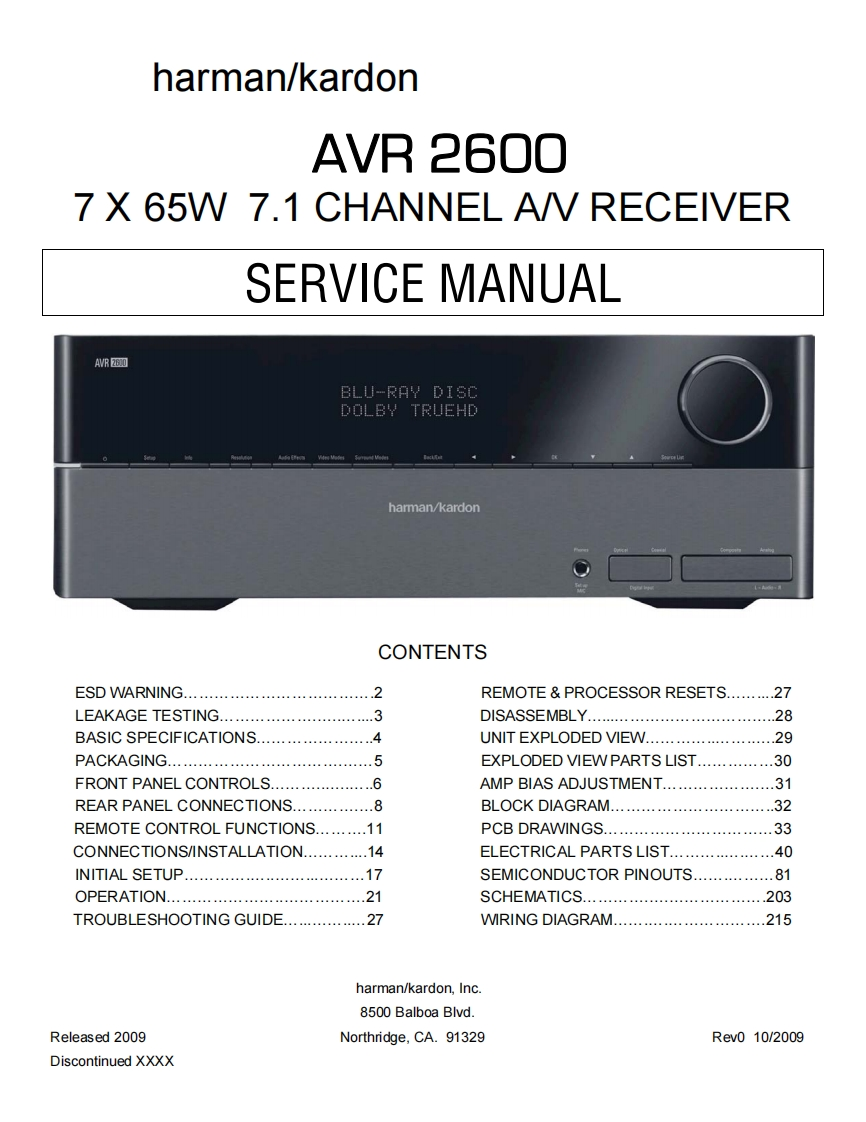 HarmanKardon-AVR2600-avr-维修说明书手册含电器原理图