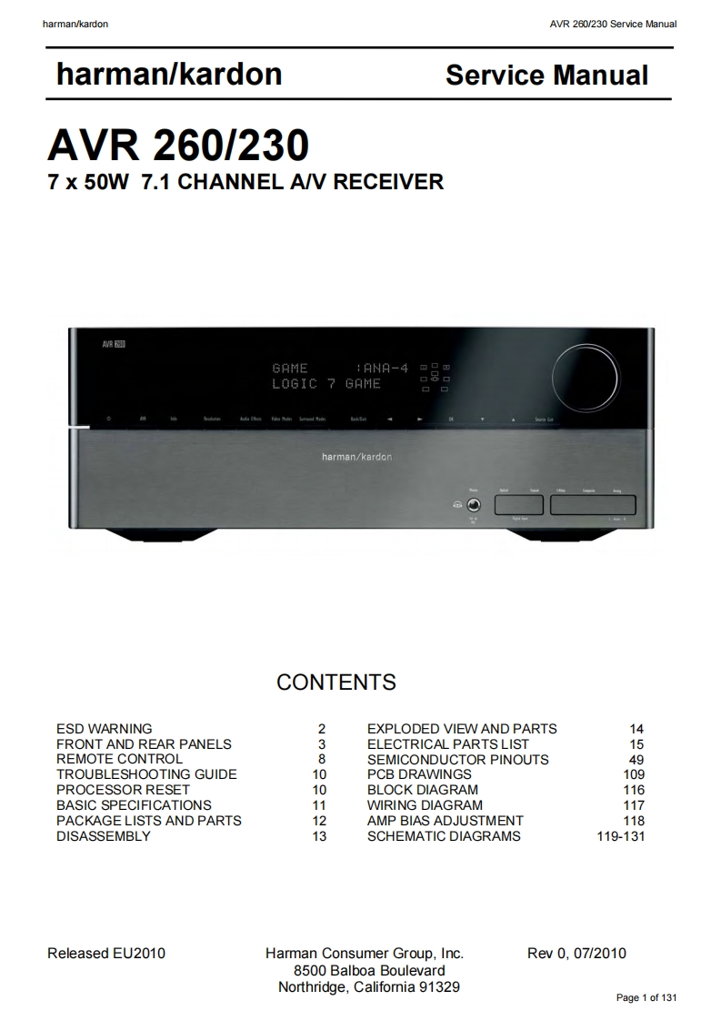 HarmanKardon-AVR260_230-avr-维修说明书手册含电器原理图