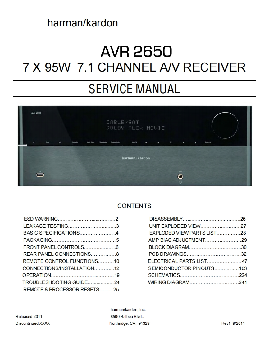 HarmanKardon-AVR2650-avr-维修说明书手册含电器原理图1