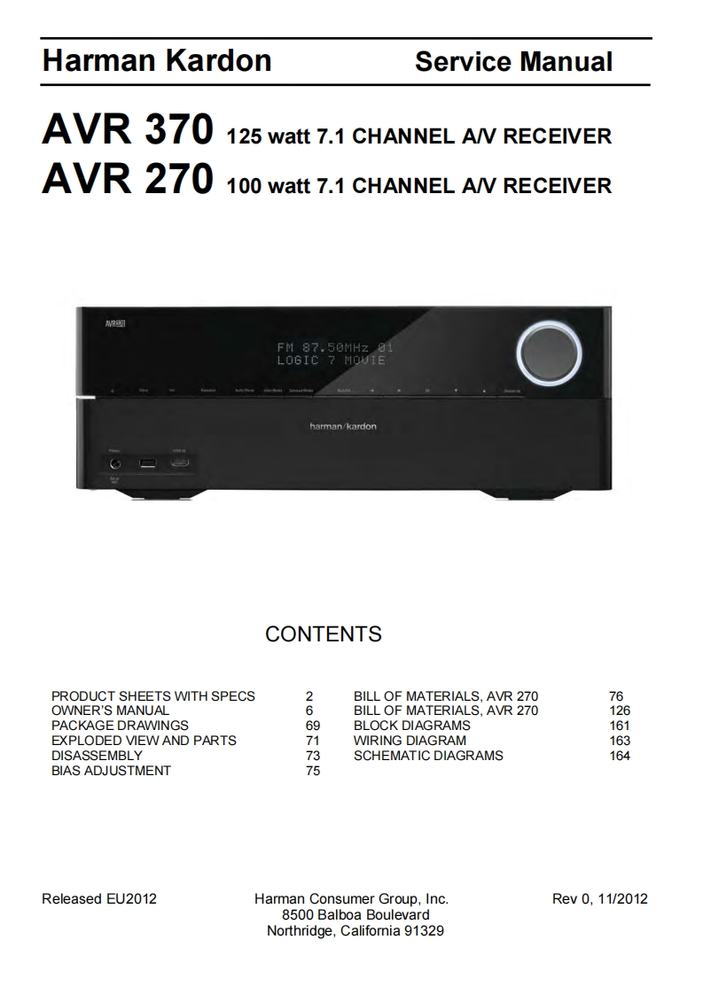 HarmanKardon-AVR270-avr-维修说明书手册含电器原理图