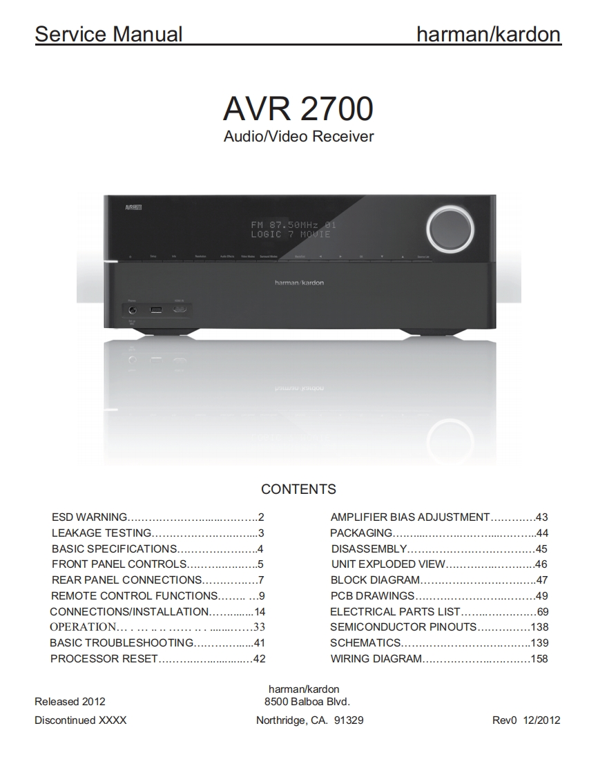 HarmanKardon-AVR2700-avr-维修说明书手册含电器原理图