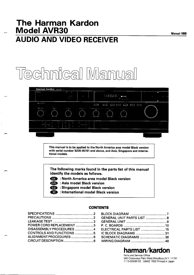 HarmanKardon-AVR30-avr-维修说明书手册含电器原理图