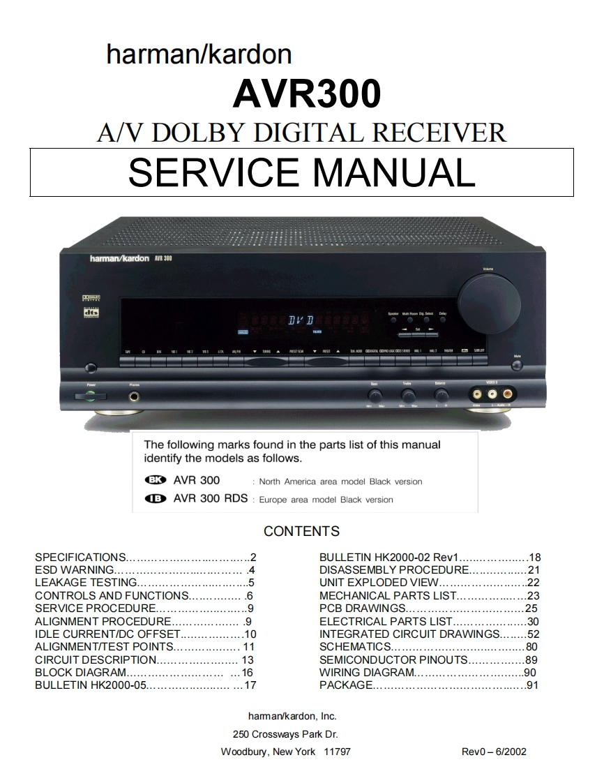 HarmanKardon-AVR300-avr-维修说明书手册含电器原理图