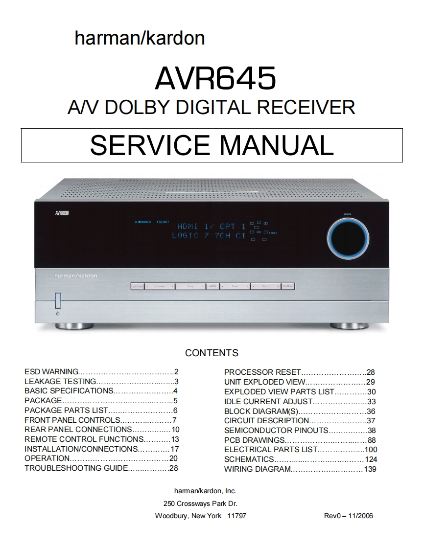 HarmanKardon-AVR645-avr-维修说明书手册含电器原理图
