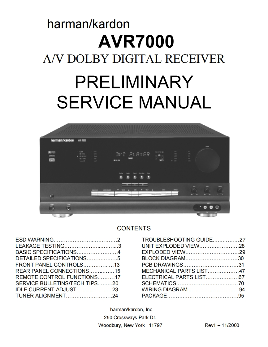 HarmanKardon-AVR7000-avr-维修说明书手册含电器原理图